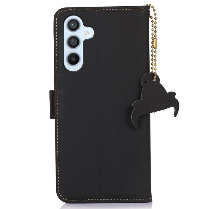 OEM - ABEEL Samsung Galaxy A35 5G Fodral Äkta Läder Ställ - Svart