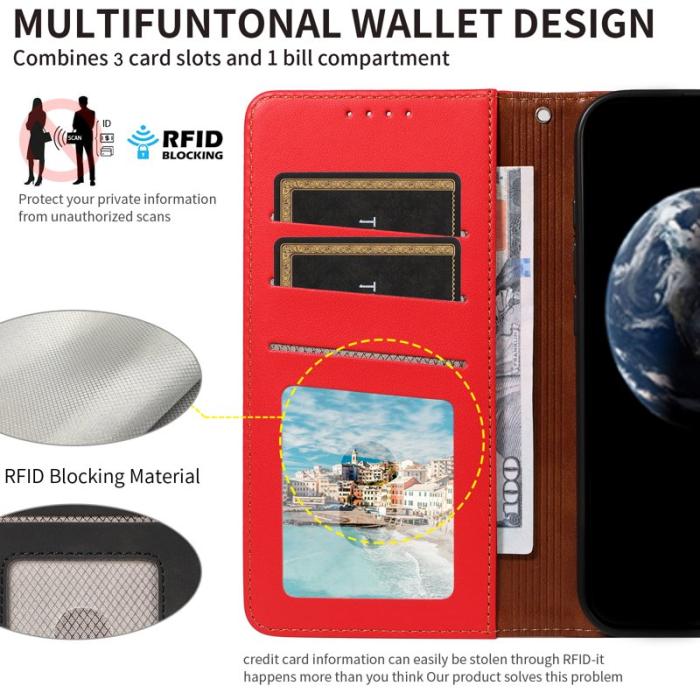 OEM - ABEEL Samsung Galaxy A55 5G Plånboksfodral Konstläder RFID Skydd - Röd