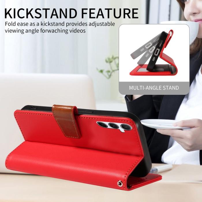 OEM - ABEEL Samsung Galaxy A55 5G Plånboksfodral Konstläder RFID Skydd - Röd