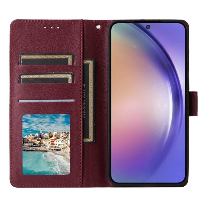 OEM - ABEEL Samsung Galaxy A55 5G Plånboksfodral Konstläder - Vinröd