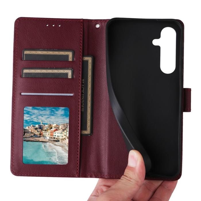 OEM - ABEEL Samsung Galaxy A55 5G Plånboksfodral Konstläder - Vinröd