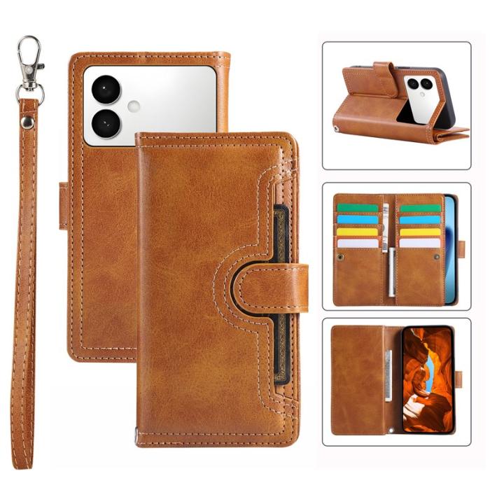 OEM - ABEEL Samsung Galaxy S26 Edge Plånboksfodral Äkta Läder Magnetiskt Skydd - Brun