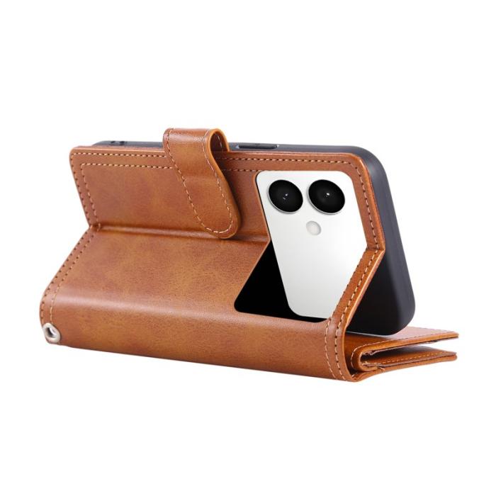 OEM - ABEEL Samsung Galaxy S26 Edge Plånboksfodral Äkta Läder Magnetiskt Skydd - Brun