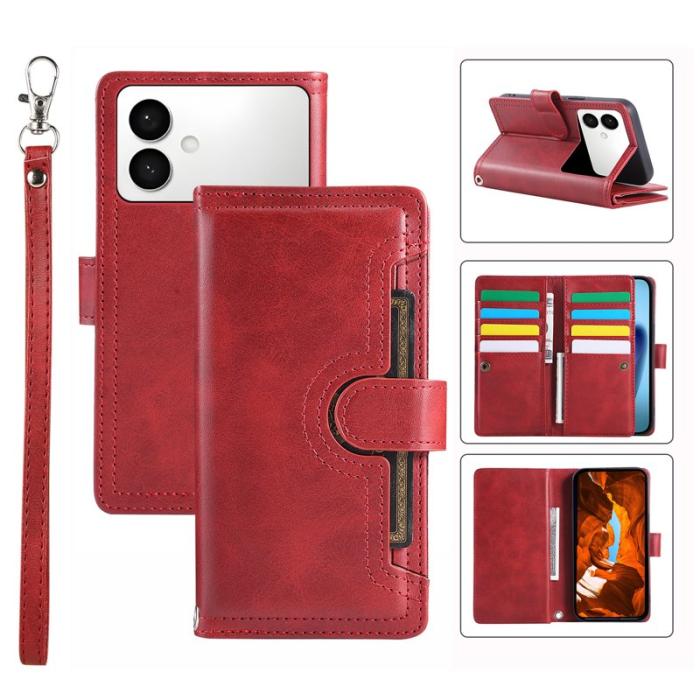 OEM - ABEEL Samsung Galaxy S26 Edge Plånboksfodral Äkta Läder Magnetiskt Skydd - Röd