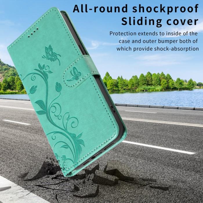 OEM - ABEEL Samsung Galaxy S26 Plus Plånboksfodral Konstläder Blommönster - Grön