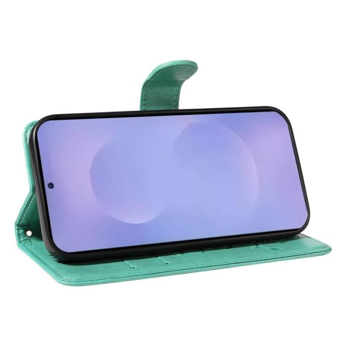 OEM - ABEEL Samsung Galaxy S26 Plus Plånboksfodral Konstläder Blommönster - Grön