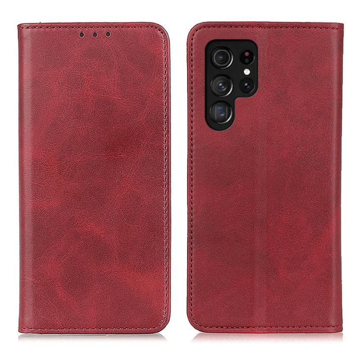 OEM - ABEEL Samsung Galaxy S26 Ultra Fodral Äkta Läder Flip - Röd