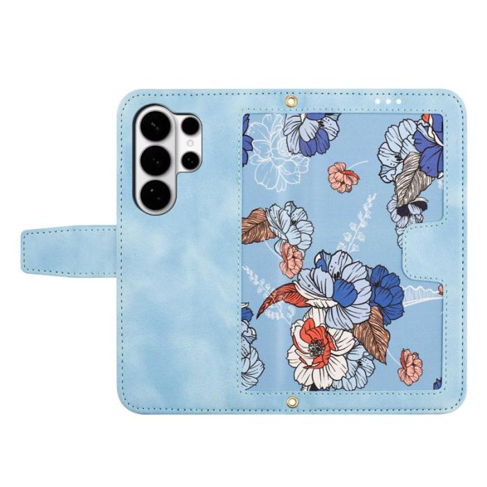 OEM - ABEEL Samsung Galaxy S26 Ultra Mobilskal Konstläder Blommönster - Blå