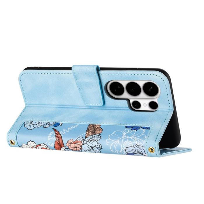 OEM - ABEEL Samsung Galaxy S26 Ultra Mobilskal Konstläder Blommönster - Blå