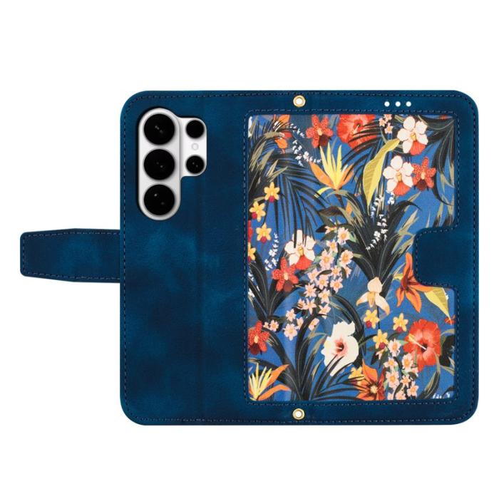 OEM - ABEEL Samsung Galaxy S26 Ultra Mobilskal Konstläder Blommönster - Blå