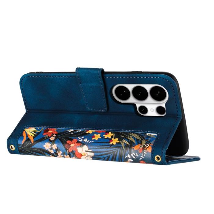 OEM - ABEEL Samsung Galaxy S26 Ultra Mobilskal Konstläder Blommönster - Blå