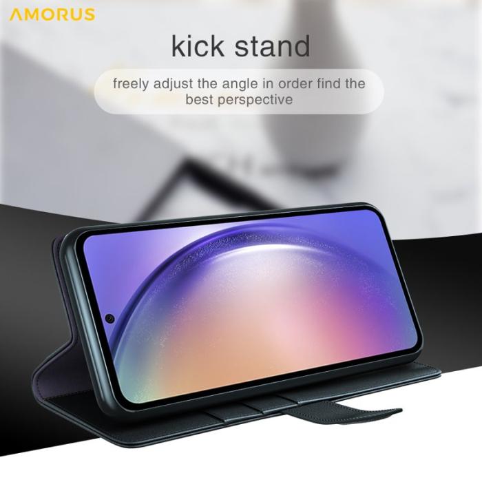 Amorus - AMORUS Samsung Galaxy A35 5G Fodral Äkta Läder - Brun