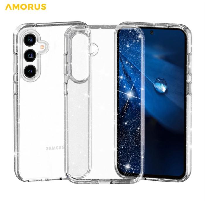 Amorus - AMORUS Samsung Galaxy A35 5G Skal TPU Hård PC Stötabsorberande - Glitter Vit