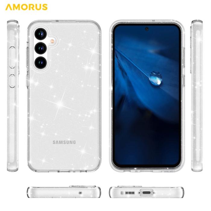 Amorus - AMORUS Samsung Galaxy A35 5G Skal TPU Hård PC Stötabsorberande - Glitter Vit