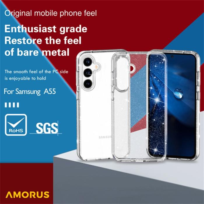 Amorus - AMORUS Samsung Galaxy A35 5G Skal TPU Hård PC Stötabsorberande - Glitter Vit