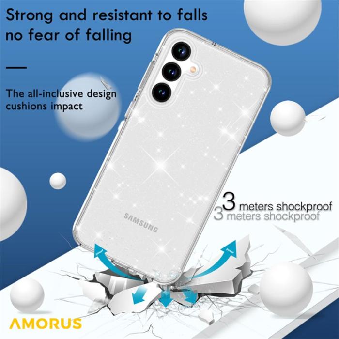 Amorus - AMORUS Samsung Galaxy A35 5G Skal TPU Hård PC Stötabsorberande - Glitter Vit