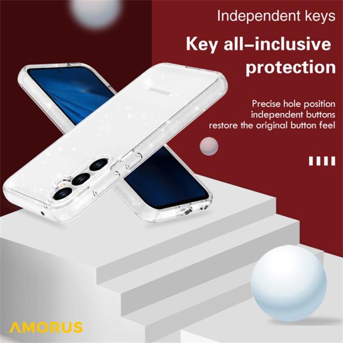 Amorus - AMORUS Samsung Galaxy A35 5G Skal TPU Hård PC Stötabsorberande - Glitter Vit