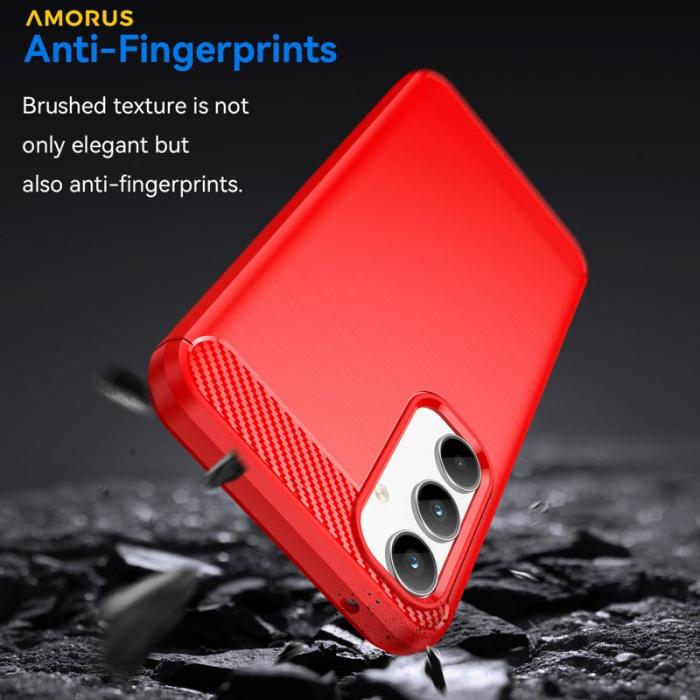 Amorus - AMORUS Samsung Galaxy A55 5G Skal Kolfiber Textur Skydd - Röd