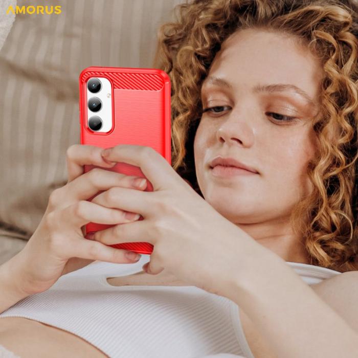Amorus - AMORUS Samsung Galaxy A55 5G Skal Kolfiber Textur Skydd - Röd