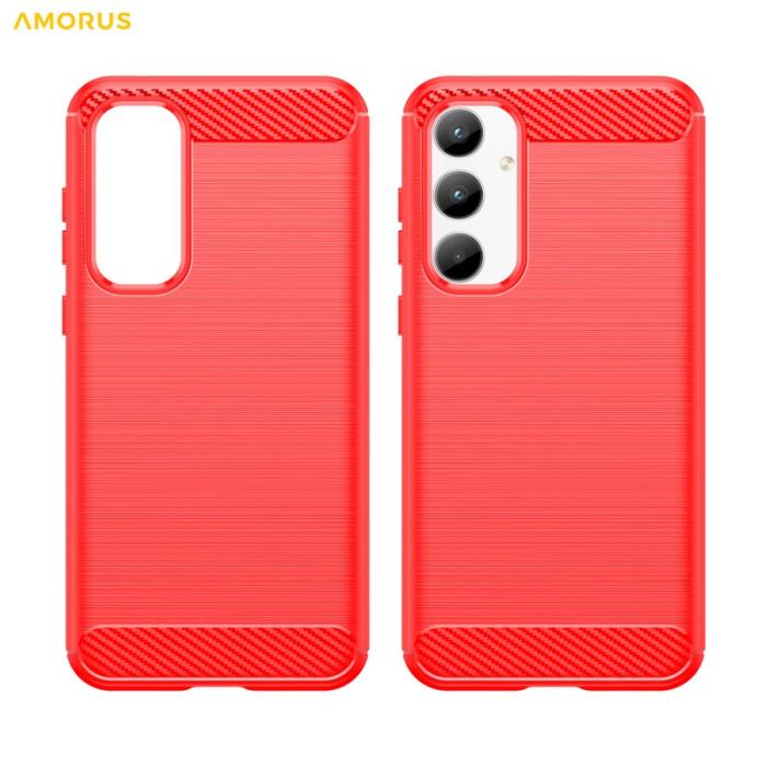Amorus - AMORUS Samsung Galaxy A55 5G Skal Kolfiber Textur Skydd - Röd