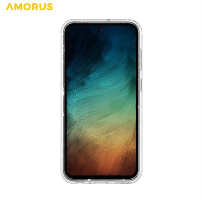 Amorus - AMORUS Samsung Galaxy A55 Skal Mjuk TPU Hård PC Stötbeständig - Glittrande Vit