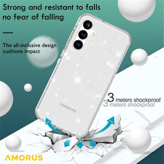 Amorus - AMORUS Samsung Galaxy A55 Skal Mjuk TPU Hård PC Stötbeständig - Glittrande Vit
