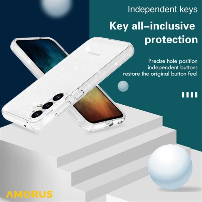 Amorus - AMORUS Samsung Galaxy A55 Skal Mjuk TPU Hård PC Stötbeständig - Glittrande Vit