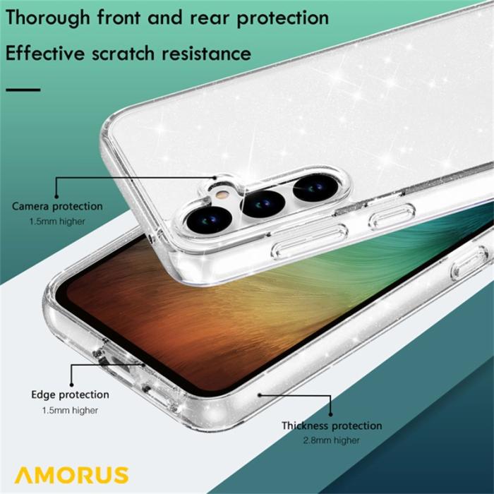 Amorus - AMORUS Samsung Galaxy A55 Skal Mjuk TPU Hård PC Stötbeständig - Glittrande Vit