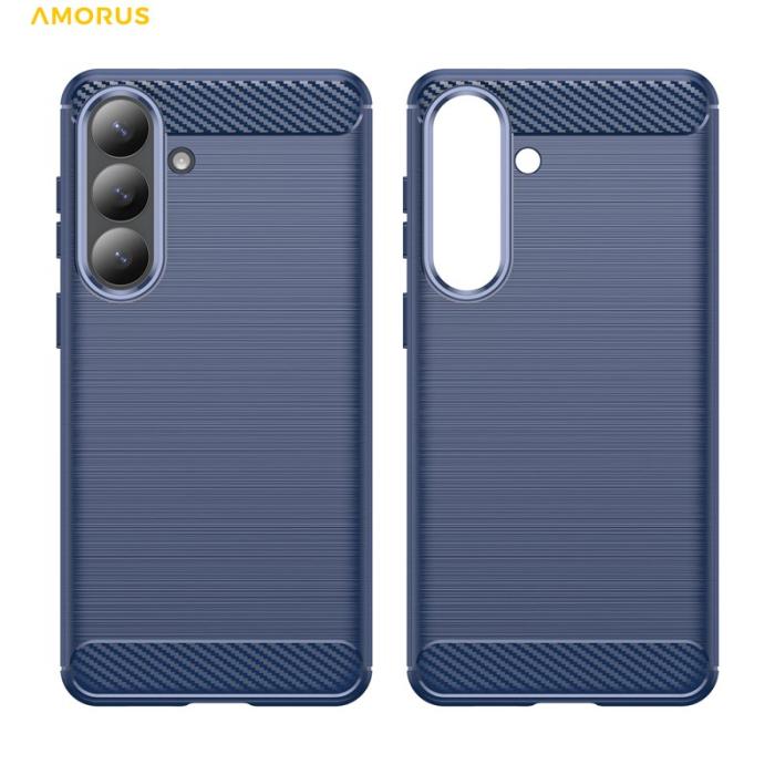 Amorus - AMORUS Samsung Galaxy S26 Plus Mobilskal Kolfiber Textur Skydd - Blå