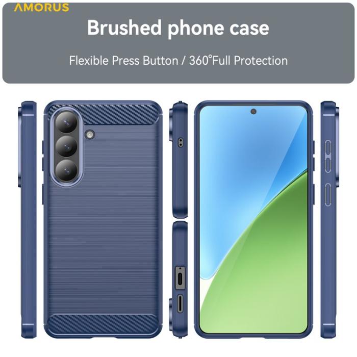 Amorus - AMORUS Samsung Galaxy S26 Plus Mobilskal Kolfiber Textur Skydd - Blå