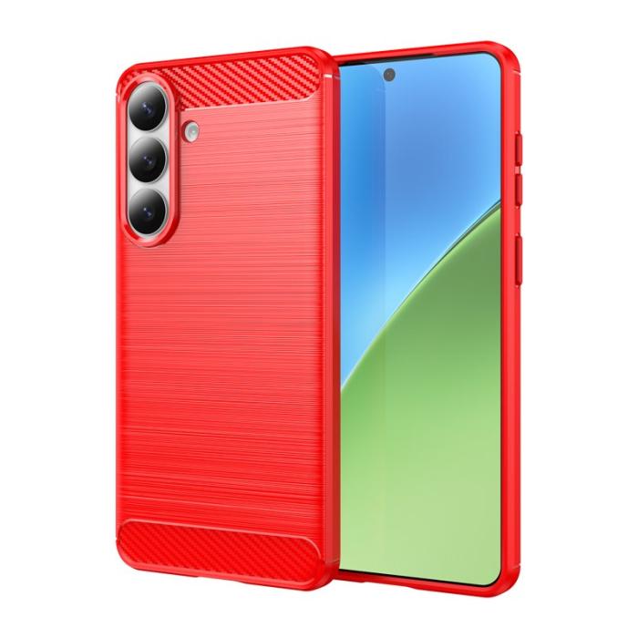 Amorus - AMORUS Samsung Galaxy S26 Plus Mobilskal Kolfiber Textur Skydd - Röd