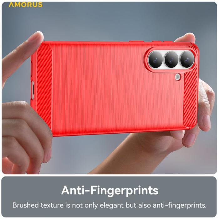 Amorus - AMORUS Samsung Galaxy S26 Plus Mobilskal Kolfiber Textur Skydd - Röd