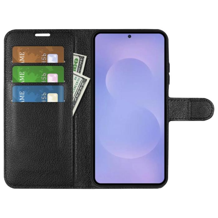 Amorus - AMORUS Samsung Galaxy S26 / S26 Pro Fodral Äkta Läder Ställ - Svart