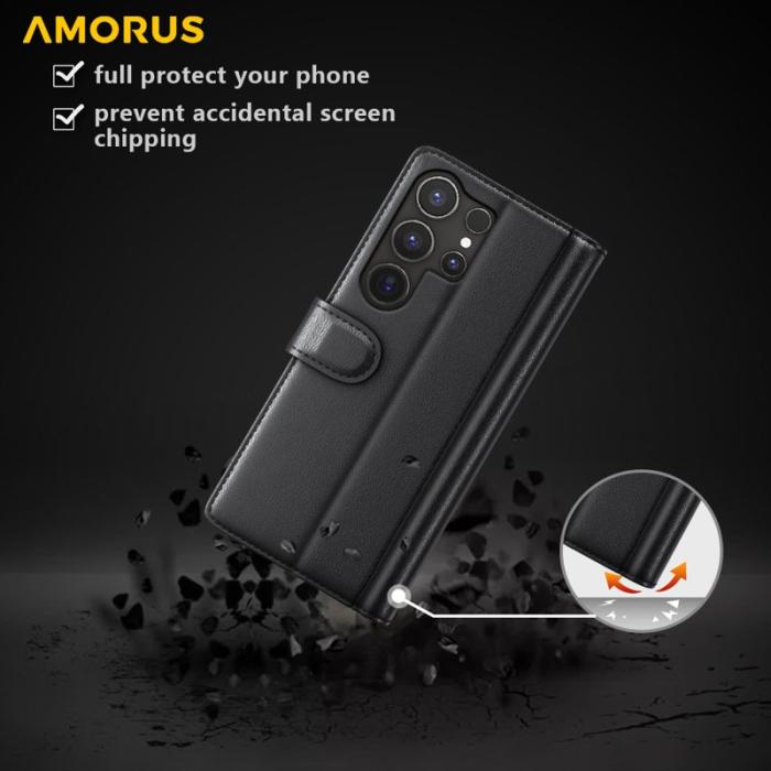 Amorus - AMORUS Samsung Galaxy S26 Ultra Fodral Äkta Läder - Svart
