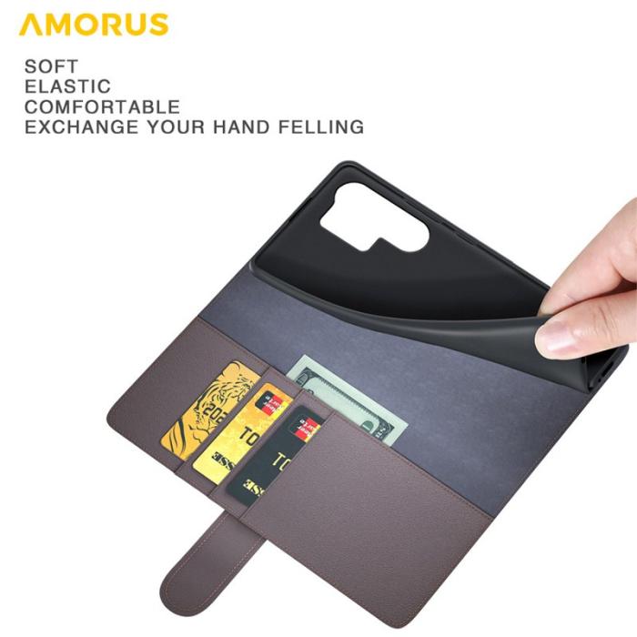 Amorus - AMORUS Samsung Galaxy S26 Ultra Fodral Äkta Läder - Svart