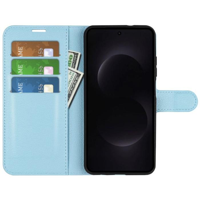 Amorus - AMORUS Samsung Galaxy S26 Ultra Fodral Litchi Textur Äkta Läder - Blå