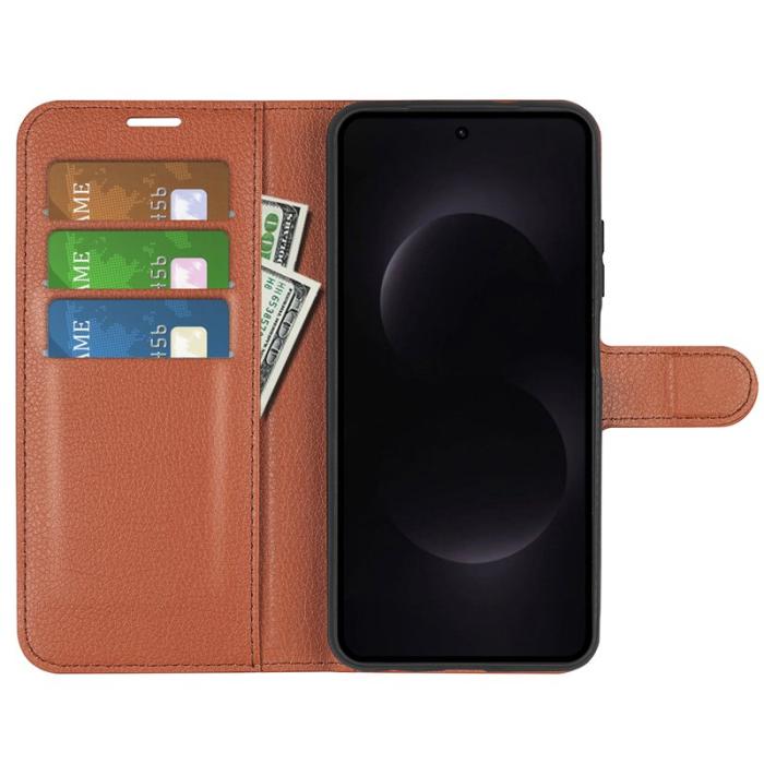 OEM - AMORUS Samsung Galaxy S26 Ultra Fodral Litchi Textur Äkta Läder - Brun
