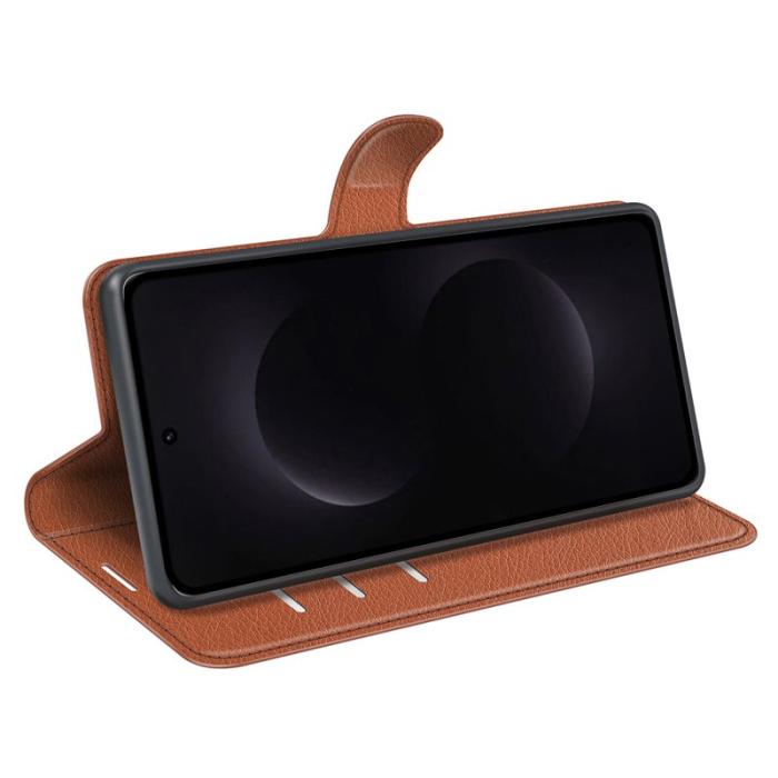 OEM - AMORUS Samsung Galaxy S26 Ultra Fodral Litchi Textur Äkta Läder - Brun