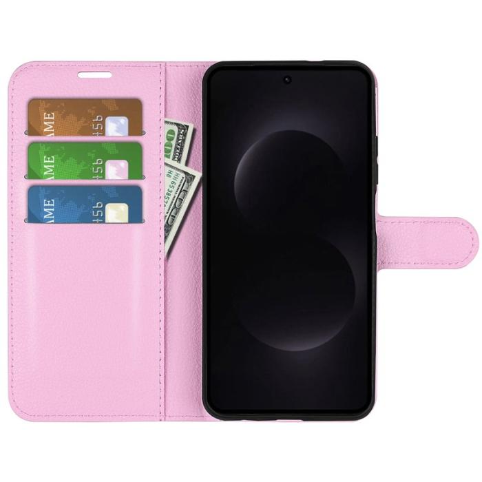 OEM - AMORUS Samsung Galaxy S26 Ultra Fodral Litchi Textur Äkta Läder - Rosa