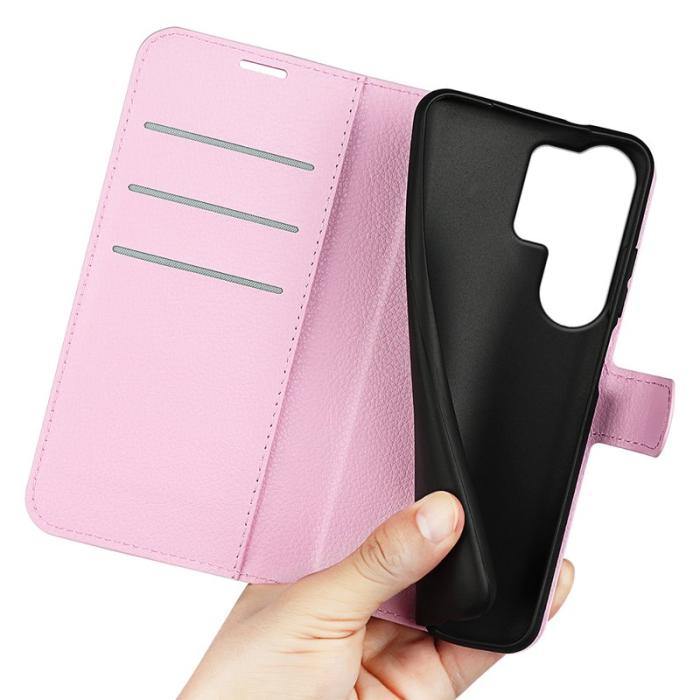 OEM - AMORUS Samsung Galaxy S26 Ultra Fodral Litchi Textur Äkta Läder - Rosa