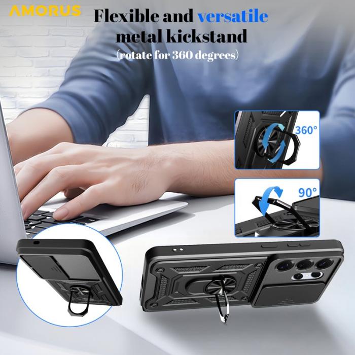 Amorus - AMORUS Samsung Galaxy S26 Ultra Mobilskal Kickstand Plast - Svart