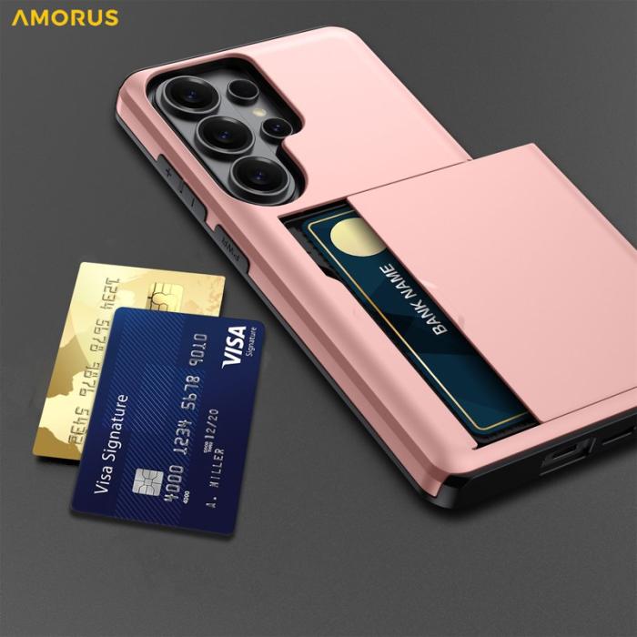 Amorus - AMORUS Samsung Galaxy S26 Ultra Mobilskal Plast Med Kortfack - Svart