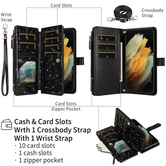 ASUWISH - ASUWISH Samsung Galaxy A35 5G Skal Glitter Konstläder - Svart