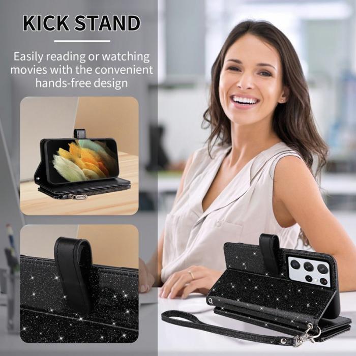 ASUWISH - ASUWISH Samsung Galaxy A35 5G Skal Glitter Konstläder - Svart