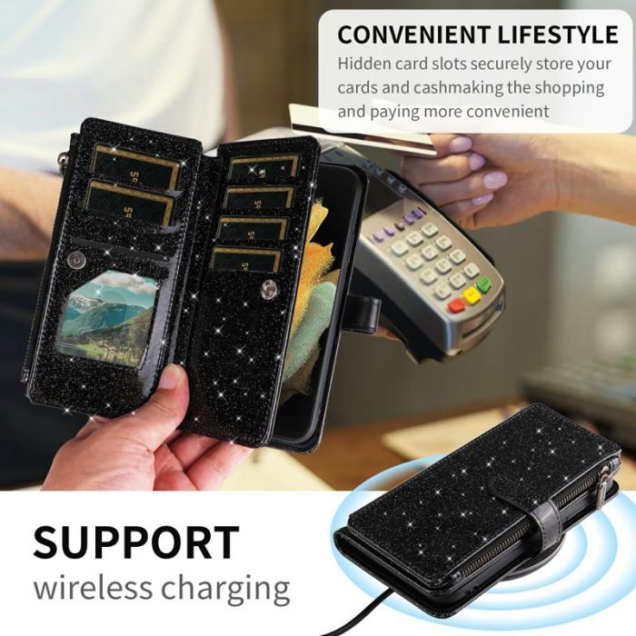 ASUWISH - ASUWISH Samsung Galaxy A35 5G Skal Glitter Konstläder - Svart