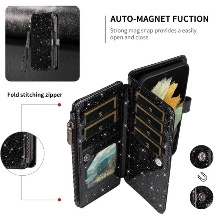 ASUWISH - ASUWISH Samsung Galaxy A35 5G Skal Glitter Konstläder - Svart