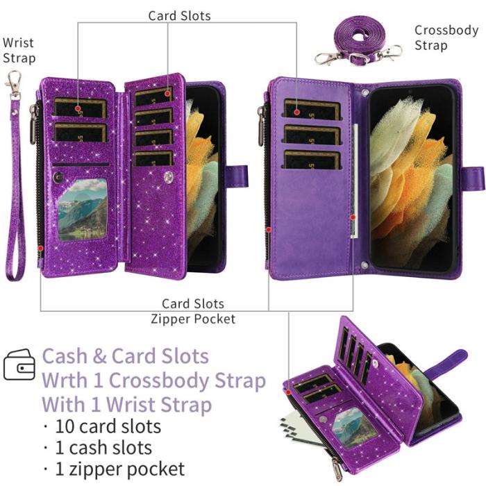 ASUWISH - ASUWISH Samsung Galaxy A55 5G Skal Glitter Konstläder - Lila