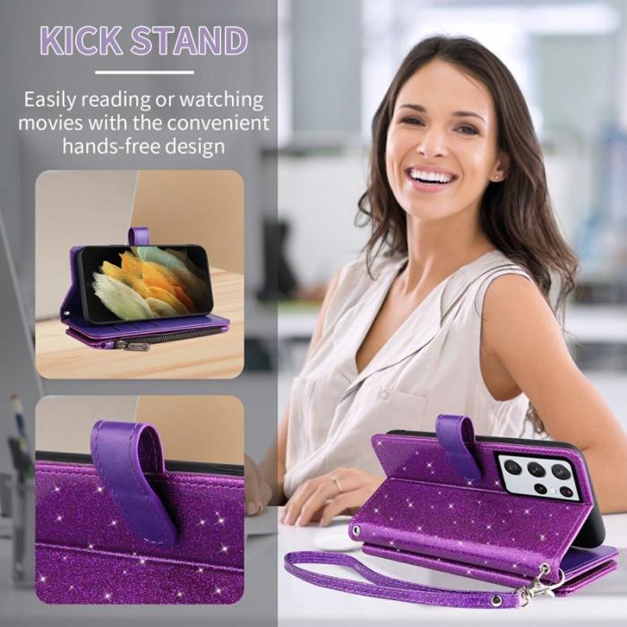 ASUWISH - ASUWISH Samsung Galaxy A55 5G Skal Glitter Konstläder - Lila