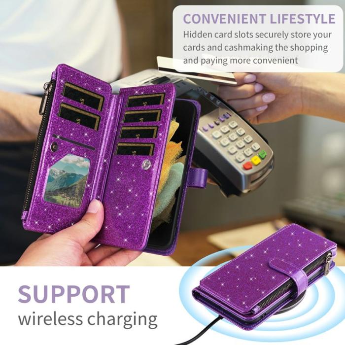 ASUWISH - ASUWISH Samsung Galaxy A55 5G Skal Glitter Konstläder - Lila