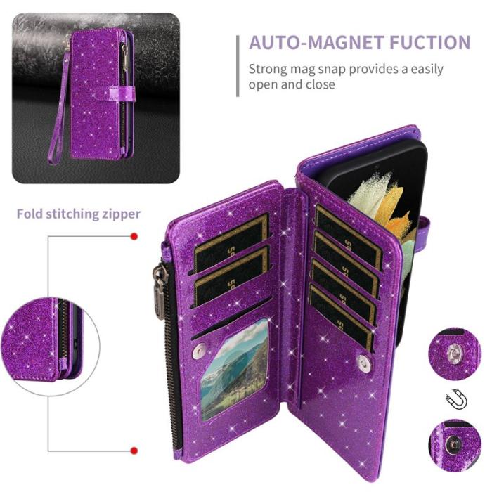 ASUWISH - ASUWISH Samsung Galaxy A55 5G Skal Glitter Konstläder - Lila